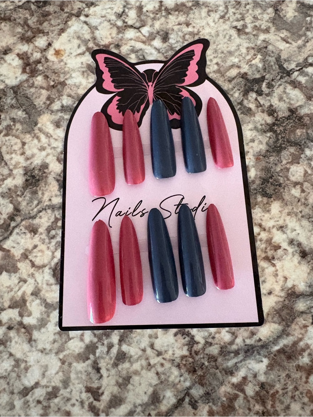 Pink & Navy Press-On Nail Set